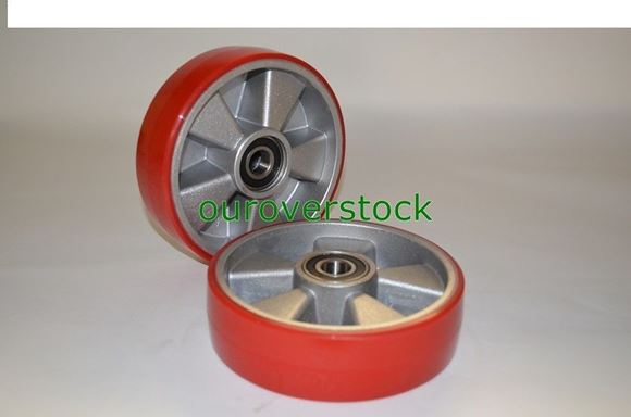 Picture of Pair of Brand New Pallet Jack Steer Wheels Poly Tread Aluminium Core w/bearings (#132007504346)